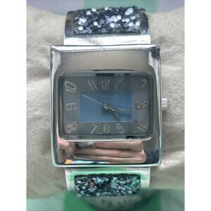 Geneva Silver Tone Blue Sparkle Band Women’s Cuff Watch